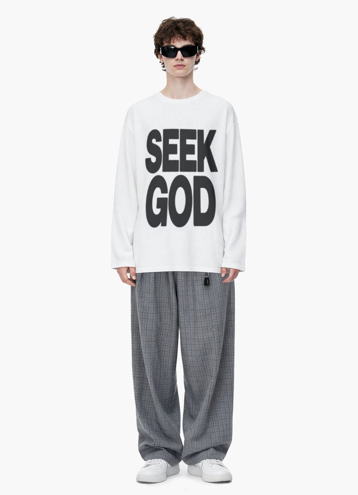 SEEK GOD OFF WHITE WAFFLE OVERSIZED TEE