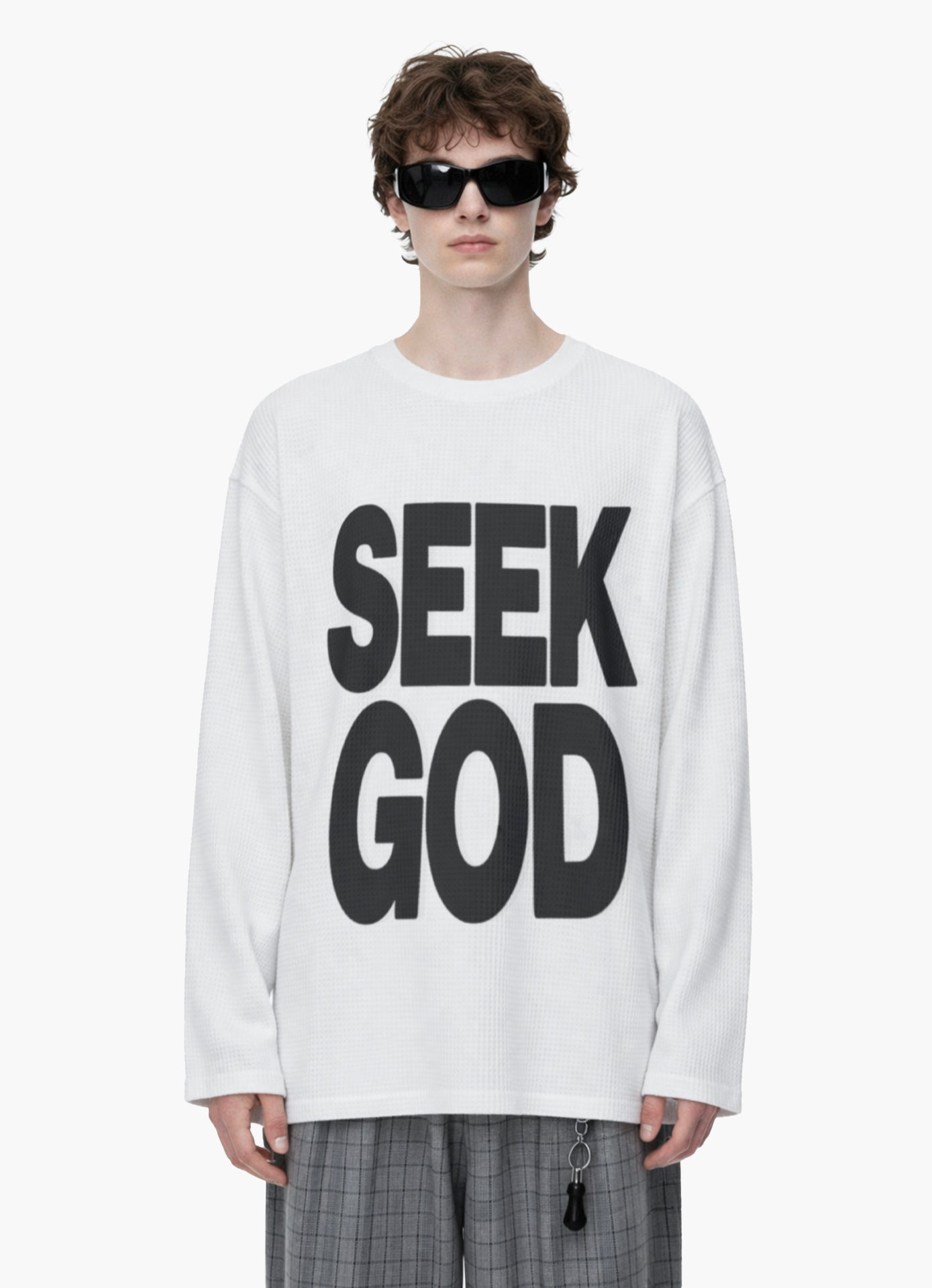 SEEK GOD OFF WHITE WAFFLE OVERSIZED TEE