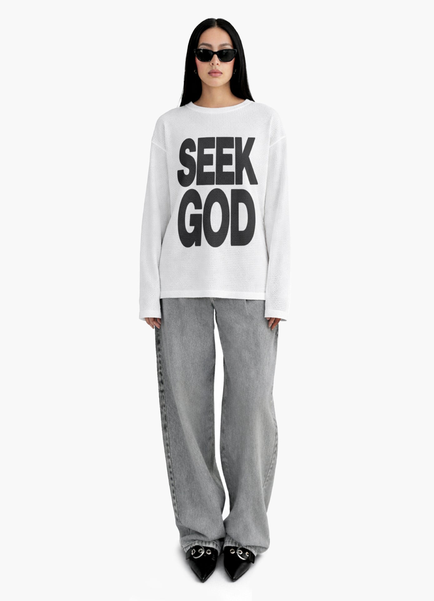 SEEK GOD OFF WHITE WAFFLE OVERSIZED TEE