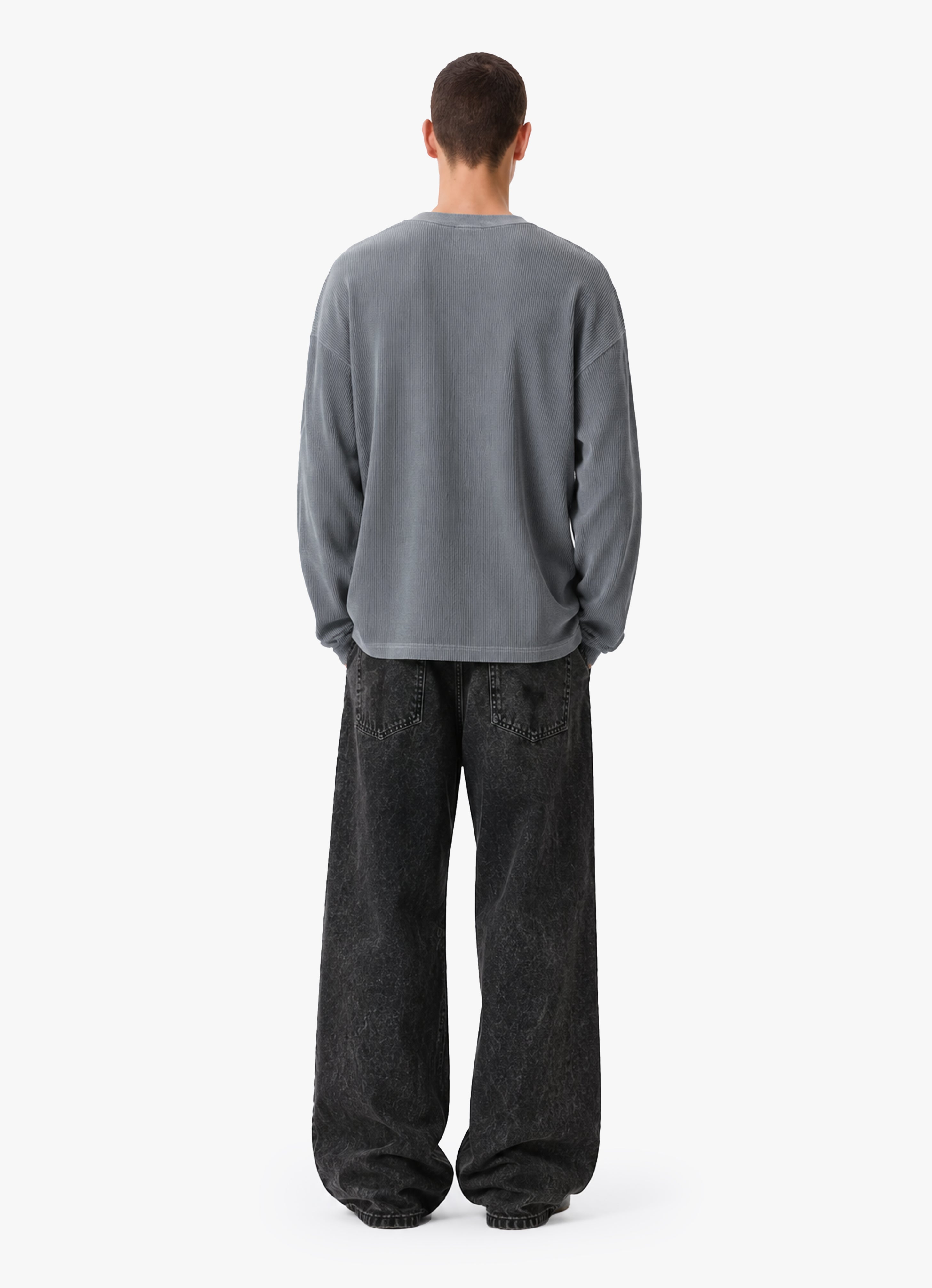 ACID WASH GRAY WAFFLE OVERSIZED TEE