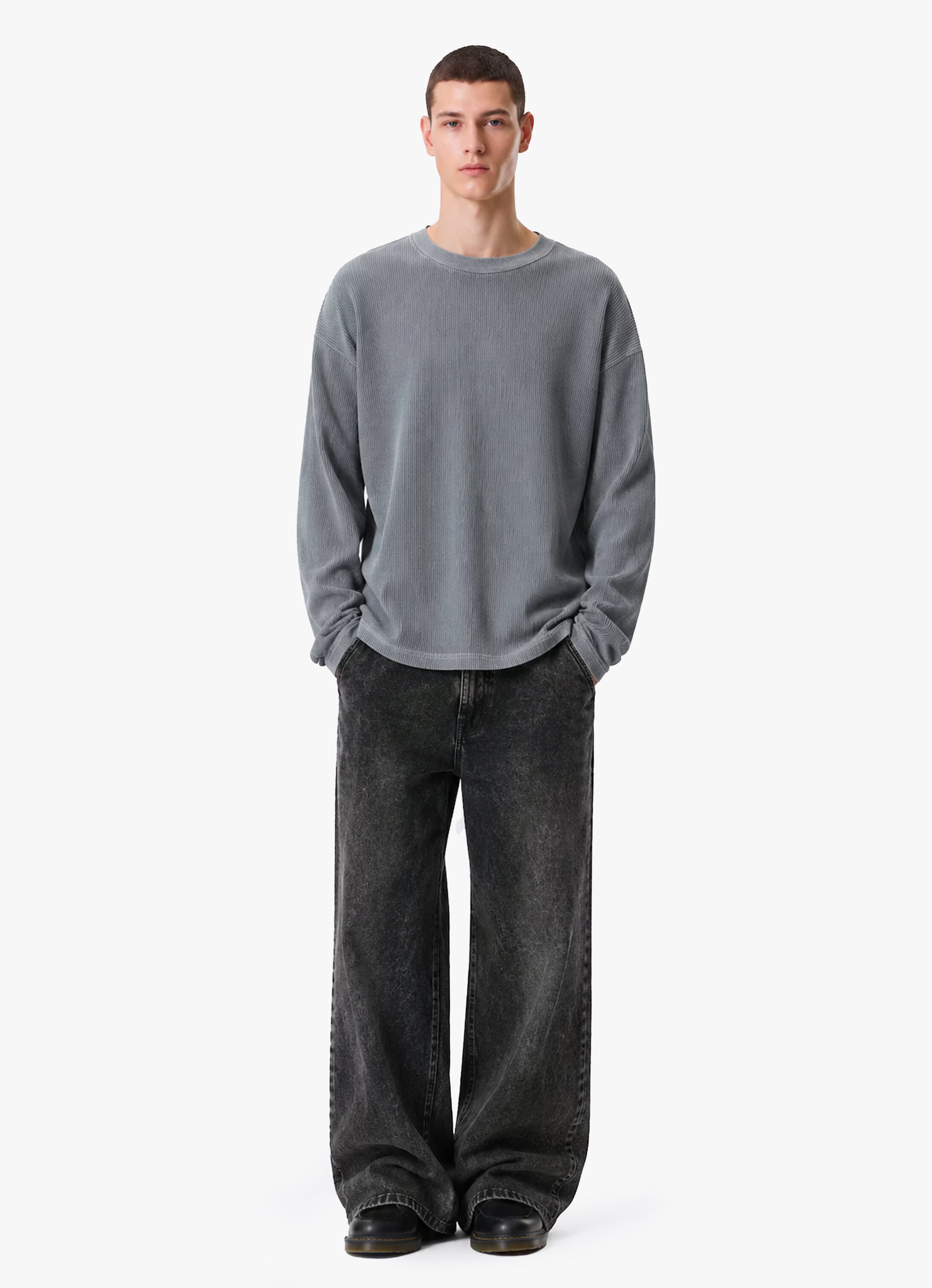 ACID WASH GRAY WAFFLE OVERSIZED TEE