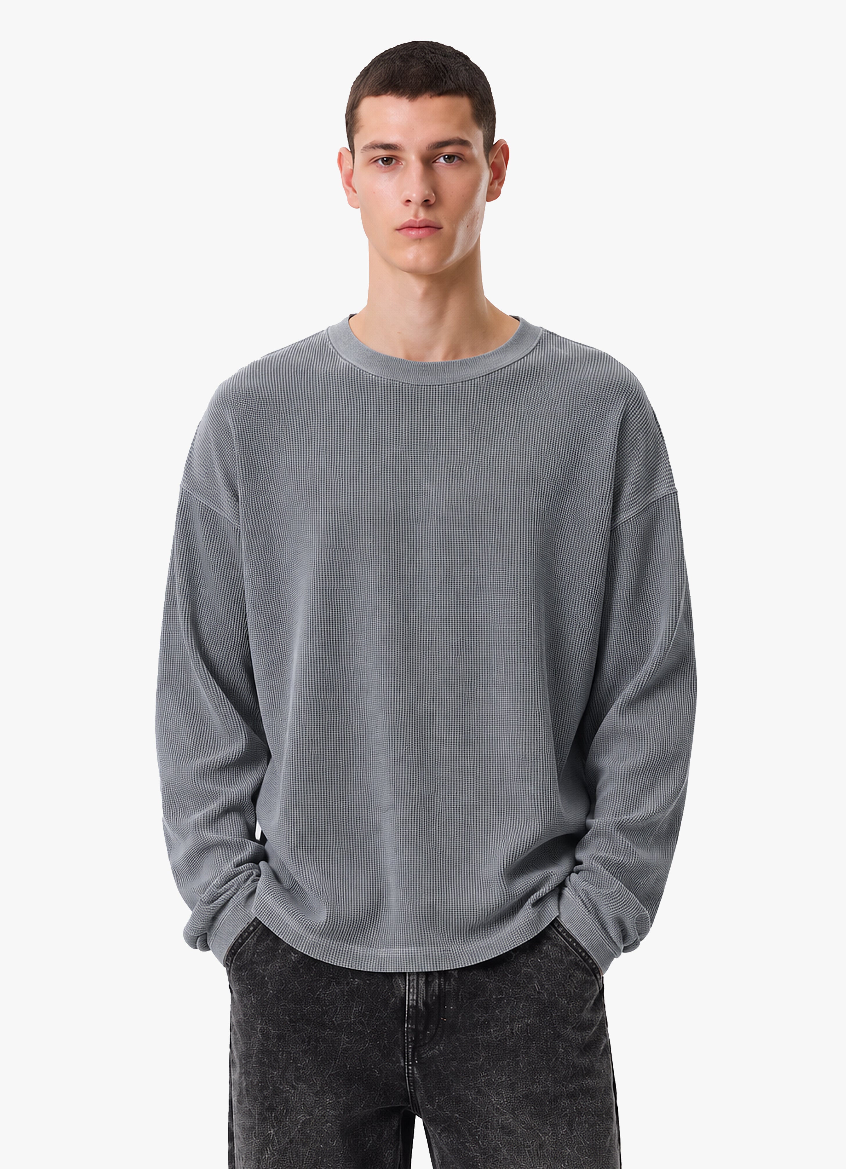ACID WASH GRAY WAFFLE OVERSIZED TEE